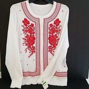 White and red long sleeve sweater